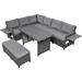 5-Piece Outdoor Patio Rattan Sofa Set, Sectional PE Wicker L-Shaped Garden Furniture Set with 2 Extendable Side Tables