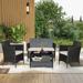 Costway 4PCS Patio Rattan Furniture Set Armrest Cushion Sofa Coffee Table withShelf Garden