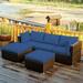 5 Pieces Patio Rattan Sofa Set Patio Conversation Sets with Cushion and Ottoman-Navy