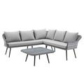 Lounge Sectional Sofa Chair Table Set Grey Gray Rattan Wicker Modern Contemporary Outdoor Patio Balcony Cafe Bistro Garden Furniture Hotel Hospitality