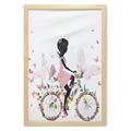 Bicycle Wall Art with Frame Girl in Pink Dress Riding a Bike Colorful Flowers and Romantic Butterflies Printed Fabric Poster for Bathroom Living Room Dorms 23 x 35 Multicolor by Ambesonne