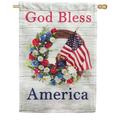 America Forever God Bless America 4th of July House Flag 28 x 40 inch Red White Blue Patriotic Floral Wreath USA Memorial Independence Day Summer Double Sided Yard Outdoor Patriotic Decoration