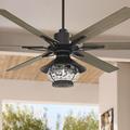 72 Casa Vieja Modern Outdoor Ceiling Fan with LED Light Remote Control Black Oak Wood Lantern Shade Damp Rated for Patio Exterior