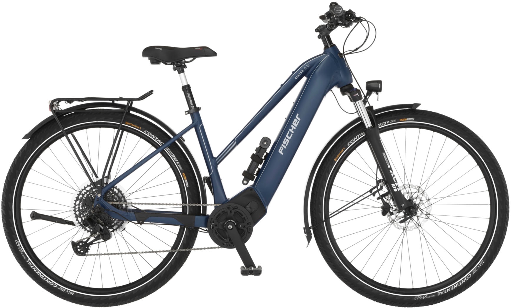 E-Bike FISCHER FAHRRAD "VIATOR 8.0i Damen" Gr. 45, blau (sattblau, schwarz), Elektrofahrräder, 45cm, 28 Zoll (71,12cm), Pedelec, Elektrofahrrad für Damen u. Herren Image