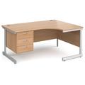 All Beech C-Leg Right Hand Ergo Office Desk 3 Drawers, 160wx120/80dx73h (cm)