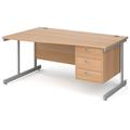 All Beech C-Leg Left Hand Wave Office Desk 3 Drawers, 160wx99/80dx73h (cm)