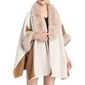 CoCopeaunts Women s Faux Fur Trim Coat Jacket Warm Stripe Wrap Cape Cloak Coat Faux Cashmere Cloak Poncho Cardigan Coat