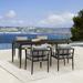 Beowulf Outdoor Patio 5-Piece Dining Table Set in Aluminum and Teak with Grey Cushions