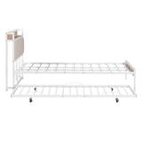 Queen Size Metal Platform Bed Frame with Twin size trundle, Sockets, USB Ports