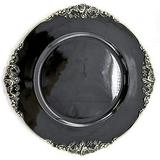 Allgala 13-Inch -Pack Heavy Quality Round Charger Plates-Floral Black Gold Trim-HD80343