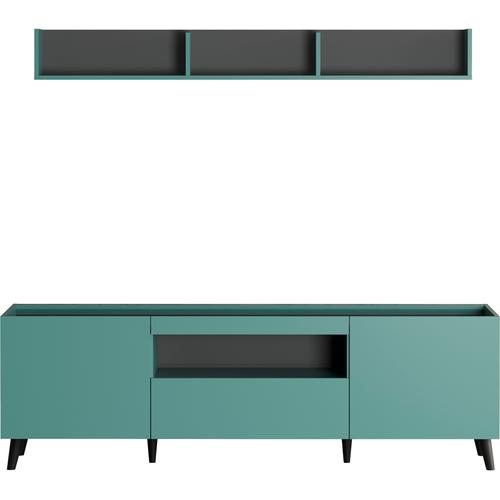 „Wohnwand ANDAS „“Mikkeline““ Kastenmöbel-Sets blau (dusk blue melamin) Wohnwände“