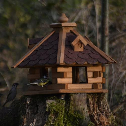 dobar Vogelhaus Sechseckig Natur und Rot
