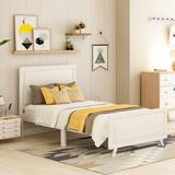 Twin Platform Bed with Headboard & Wood Slat Support, Wood Bed Frame Mattress Foundation, No Box Spring Needed, White
