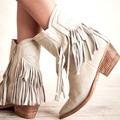 Free People Shoes | Free People Lawless Fringe Faux Suede Pointy Toe Western Booties Boots Taupe 7 | Color: Gray/Silver | Size: 7