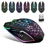 Wireless Gaming Mouse Rechargeable USB 2.4G Computer Mouse with 7 Colorful LED Lights 4 Adjustable DPI Silent Click Ergonomic Optical Mice for PC Laptop Desktop Windows Mac