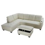 White Sectional - Matechamp 96" Wide 3-Piece Faux Leather Corner Sectional w/ Ottoman Faux Leather | 34 H x 96 W x 72 D in | Wayfair F7302A