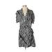 Banana Republic Casual Dress - Mini V Neck Short sleeves: Gray Plaid Dresses - Women's Size 0