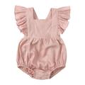 Itsun Toddler Girl Summer Outfits Toddler Baby Girls Fashion Cute Solid Color Cotton Linen Ruffles Backless Jumpsuit Romper Pink 9-12 Months
