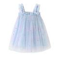 Holiday Savings Deals! Kukoosong Summer Toddler Girls Casual Dresses Toddler Kids Baby Girl Clothes Cute Summer Mesh Sequin Star Rainbow Suspenders Dress Skirt Blue 4-5 Years