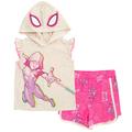 SPIDERMAN Spidey and His Amazing Friends Ghost-Spider Toddler Girls Cosplay Tank Top and Active Retro Dolphin French Terry Shorts Toddler to Big Kid