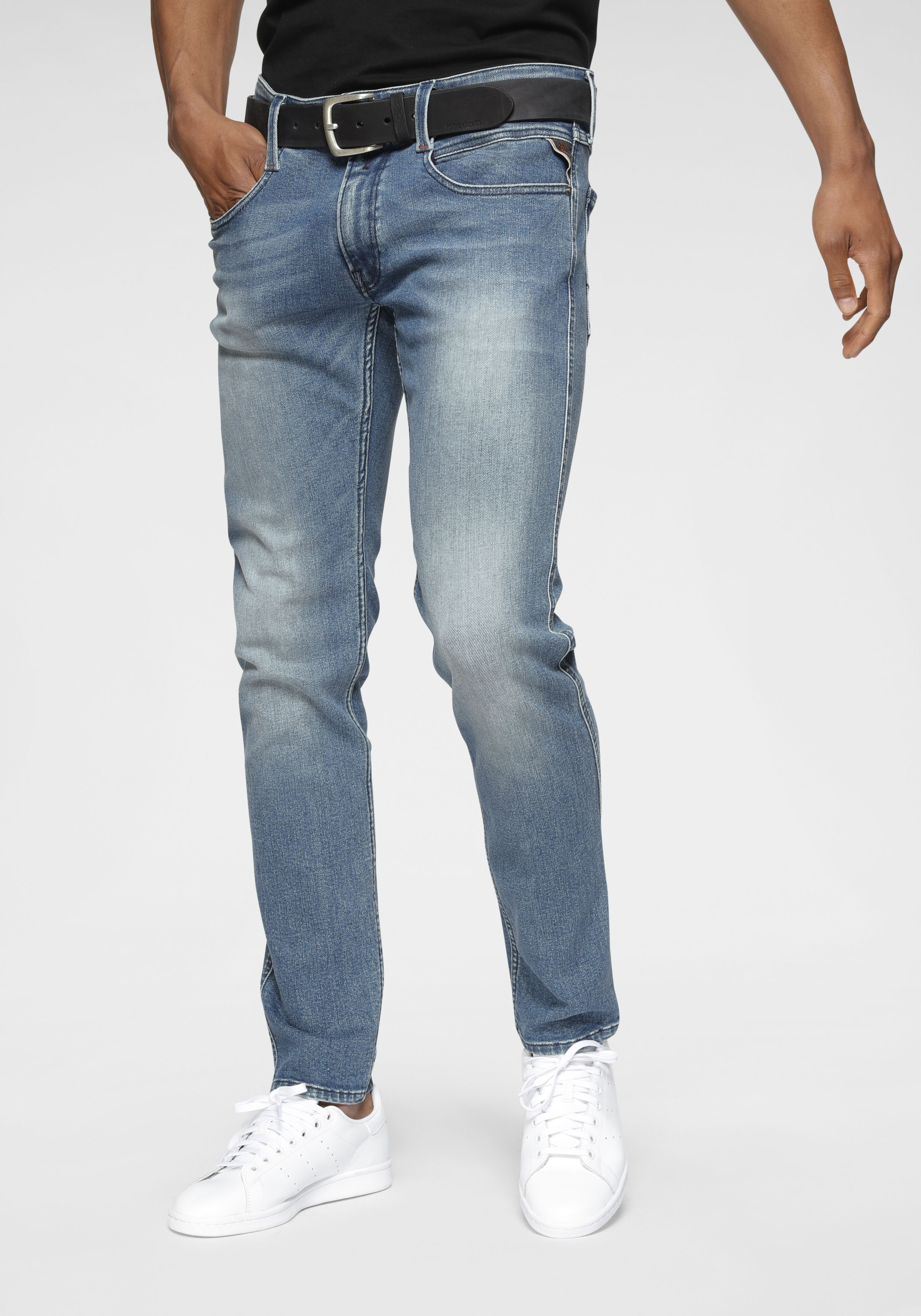 Slim-fit-Jeans REPLAY "Anbass Superstretch", Damen, Gr. 30, Länge 34, blau (medium, blau, mid), Denim/Jeans, Obermaterial: 94% Baumwolle, 4% Elastomultiester, 2% Elasthan, slim fit lang, Jeans Slim-fit-Jeans, elastisch, Topseller