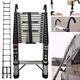 4.4M Telescopic Step Ladders Extendable Loft Ladder with 2 Detachable Ladder Hooks, 14.4FT Multi-Purpose Stainless Steel Roof Ladder Extension Collapsible Portable Ladder, Adjustable 14 Step Ladder