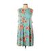 Alya Casual Dress - A-Line Crew Neck Sleeveless: Blue Floral Dresses - Women's Size Medium