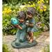 Red Barrel Studio® Children w/ Solar Ball Sculpture Resin/Plastic in Black/Green | 20.5 H x 13.5 W x 15 D in | Wayfair