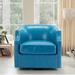 Barrel Chair - Winston Porter Cleobury Leather Swivel Barrel Chair Wood/Genuine Leather in Blue | 28.35 H x 30.12 W x 28.35 D in | Wayfair