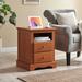 Red Barrel Studio® Farideh Rustic Nightstand w/ Charging Station, Side Bed Table w/ 2 Drawers & Open Shelf in Brown | 24 H x 18 W x 18 D in | Wayfair