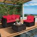 4 Pieces Patio Rattan Furniture Set with Removable Cushions and Pillows - Corner Sofa: 29" x 29" x 25"