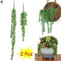 PULLIMORE 2 Pcs Artificial Succulents Hanging Plants Fake Succulent String of Pearls Plastic Vine Plants Decorations for Wall Home Garden Patio Wedding Party (13.8 inch)