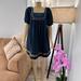Zara Dresses | Boho Zara Trf Collection Tunic Dress Size M Medium Puff Sleeve | Color: Black/Blue | Size: M
