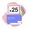 [25 Pack] A4 File Dividers 12 Part | A4 Subject Dividers 12 Part Card Folder Dividers Multi Hole Punched in Assorted Colours | Fit All A4 Portrait File Dividers (25)