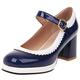 KISSASA Womens Patent Mary Jane Platform Heels Block Heel Court Shoes with Ankle Strap Size 4.5UK,Navy Blue