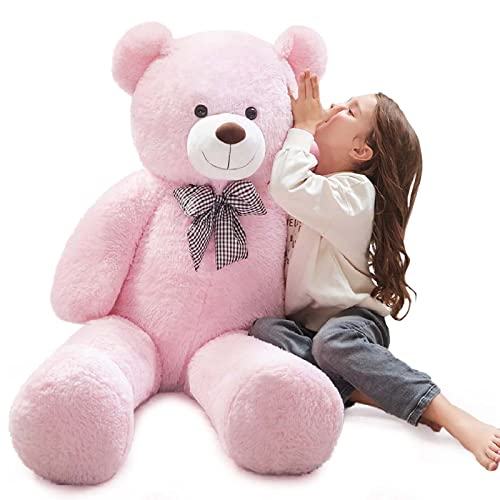MorisMos Pink Giant Teddy Bear for Girls, 120cm Large Cuddly Bear Stuffed Animal Plush Soft Toy Big XXL, Kawaii Valentines Day Presents for Her Girlfriend Women Kids Party Decorations