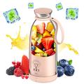 Portable Blender Bottle, 500ml Portable Blender Mini Jug Blenders, Electric Travel Juicer, Multifunctional Fruit Mixer, Mini Blender for Smoothie, Fresh Juice Blender for Travel Office Home (Pink)