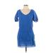 J.Crew Casual Dress - Mini V Neck Short sleeves: Blue Solid Dresses - Women's Size X-Small