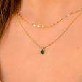 Gold Layered Necklace Set, Double Necklaces For Women, Multi Strand Necklace, Emerald Green Stone Teardrop Pendant