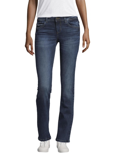 Straight-Jeans TOM TAILOR "Alexa Straight", Damen, Gr. 27, Länge 34, blau (mid stone wash), Denim/Jeans, Obermaterial: 98% Baumwolle, 2% Elasthan, unifarben, gerade lang, Jeans Straight-Jeans, in 5-Pocket-Form