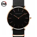 Montre-bracelet en Nylon noir pour hommes et femmes Quartz Simple étanche mode marque Sport