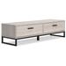 53 Inch 2 Drawer Storage Bench, Smooth Pewter Toned Frame, Black Metal Base