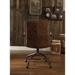 Industrial Style Vintage Whiskey Harith Top Grain Leather Office Chair, Wooden Armrests Office Chair with Swivel Seat, Wheels