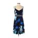 White House Black Market Casual Dress - A-Line V Neck Sleeveless: Blue Floral Dresses - Women's Size 2X-Small