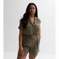 Curves Khaki Belted High Waist Shorts New Look