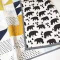 Bear Puzzlecloth Modern Wholecloth Baby Quilt-Twin Boy Quilt-Baby Quilt Blanket-Woodland Quilt, Indie Quilt-Navy, Mint, Grey