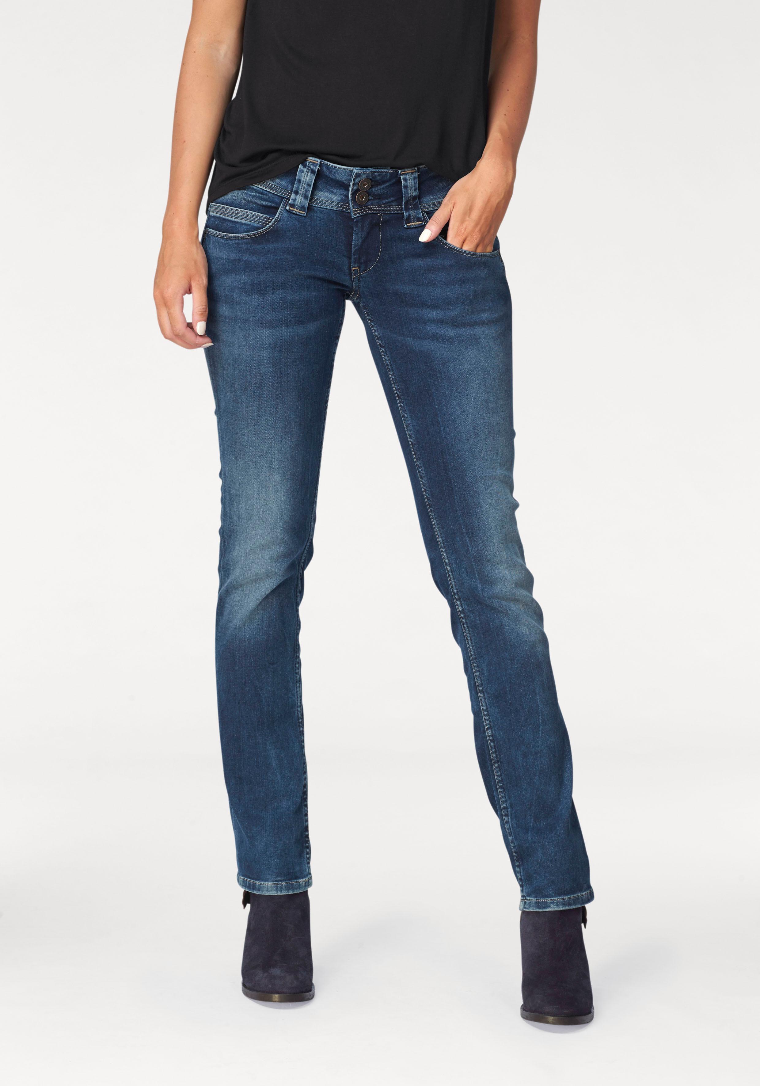 Straight-Jeans PEPE JEANS "VENUS", Damen, Gr. 25, Länge 30, blau (d24 authentic rope str medium), Denim/Jeans, Obermaterial: 84% Baumwolle, 14% Polyester, 2% Elasthan, vintage, regular fit lang, Jeans Straight-Jeans, mit schmalem Bein