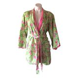 Lilly Pulitzer Intimates & Sleepwear | Lilly Pulitzer Pink And Green Floral Butterfly Print Terry Cloth Belted Robe | Color: Green/Pink | Size: L