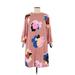 A New Day Casual Dress - Shift Crew Neck 3/4 sleeves: Pink Floral Dresses - Women's Size Small