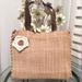 Anthropologie Bags | Flower Embellished Woven Large Beach Tote Euc | Color: Brown/Tan | Size: 14l X 16w X 6”D